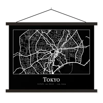 Produktbild von MuchoWow® Textilposter Karte - Tokio - Stadtplan - Karte 150x113 cm mit holzfarbenen Rahmen - Poster