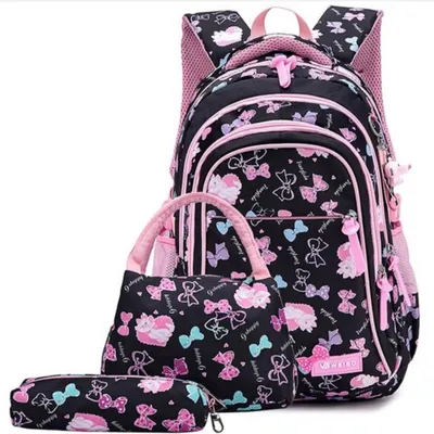 Produktbild von Schulrucksack Mädchen Set, Rucksack mit Lunchbag & Federmäppchen, Schwarz