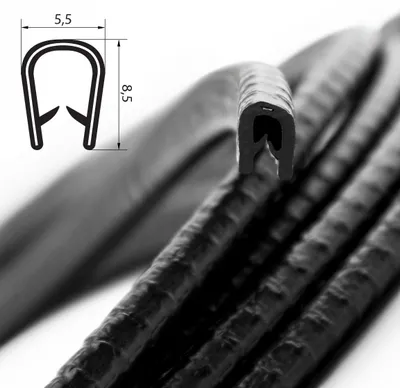 Produktbild von KS0-1S-NIRO Kantenschutzprofil Kantenschutz Schwarz PVC Einlage Edelstahl für 0,5-1 mm Maße 5,5x8 mm