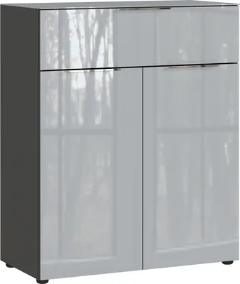 Produktbild von Kommode - 83 x 102 cm - 1 Tür - 2 Schubladen - Graphitfarben - Silbergrau - Glas