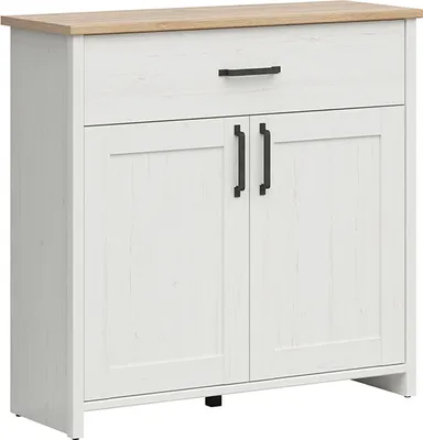 Produktbild von Buffet Aksel mit 1 Schublade und 2 Türen, Weiß und Holzoptik, 102cm
