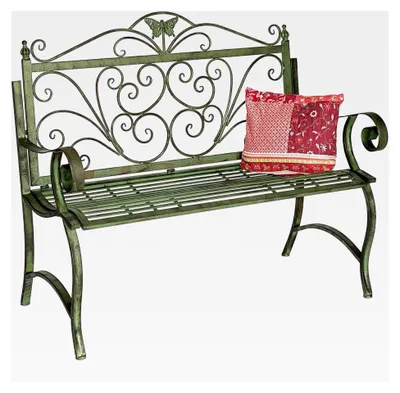 Produktbild von Gartenbank Metall Wetterfest Patina Grün 120 cm 2-Sitzer