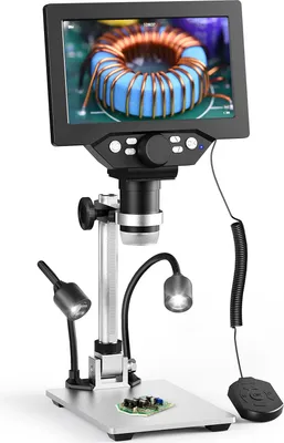 Image de Microscope numérique - Microscope USB avec écran LCD - Écran de 17,8 cm - Grossissement de 500x à 1500x - Capteur de 12 MP - Enregistrement vidéo en 1080p - 8 LED - Argent