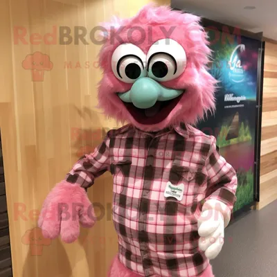 Produktbild von Rosa REDBROKOLY Pfau Maskottchen kostüm gekleidet mit einem Flanellhemd und Manschettenknöpfen