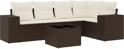 Produktbild von 6-tlg. Garten-Sofagarnitur mit Kissen Braun Poly Rattan