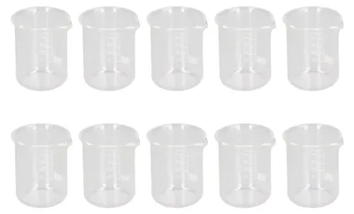 10er-Set Glas-Messbecher 50 ml, niedrige Form, klare Skala