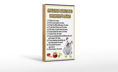 Produktbild von Holzschild Spruch 12x18cm english bulldog property laws