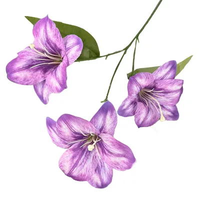 Produktbild von Künstliche Lilienblüte, 3 Köpfe, voll erblüht, künstlicher Lilienzweig mit Blättern, realistische Haptik, künstliche Lilienblüte für DIY-Hochzeitssträuße und Blumenarrangements