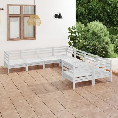 Produktbild von The Living Store 8-tlg. Garten-Lounge-Set Massivholz Kiefer Weiß