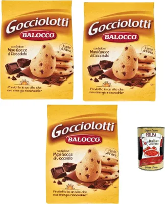 Produktbild von Balocco Gocciolotti Biscotti con gocce di cioccolato Kekse mit Schokoladenstückchen biscuits cookies 100% Italienische Kekse 3x 700g + Italian Gourmet polpa 400g