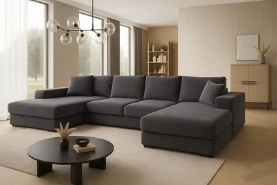 Produktbild von Ecksofa VIENA 328x182 cm mit Schlaffunktion, Bonellfederkern und Bettkasten, Farbe Grau