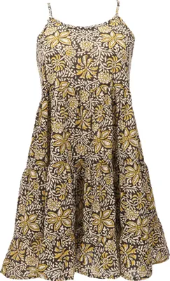 Produktbild von Boho Minikleid, Stufenkleid, Hängerchen - Braun/mustard, Damen, Baumwolle, Größe: M