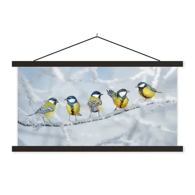 Produktbild von MuchoWow® Textilposter Vogel - Kohlmeise - Winter - Schnee - Zweige 150x75 cm mit schwarzem Rahmen - Posterleiste