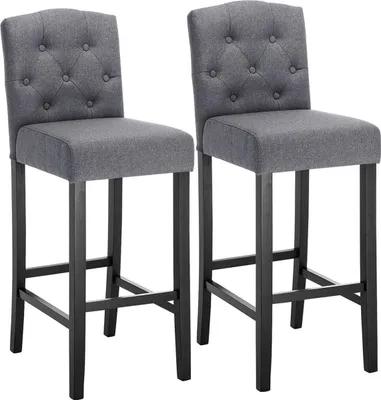 Image de Chaise de bar Norino Deluxe Industrial - Tabouret de bar avec dossier - Set de 2 - Réglable en hauteur - Assise en lin - Gris foncé - Chaise de cuisine et de bar