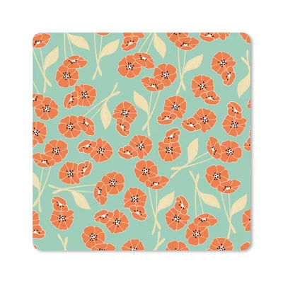 Produktbild von MuchoWow® Mauspad Mousepad Retro - Blumen - Design - Orange 20x20 cm - Mousepads - Maus Mat - Pad - Mausunterlage - Desk Mat - Bureauartikeln