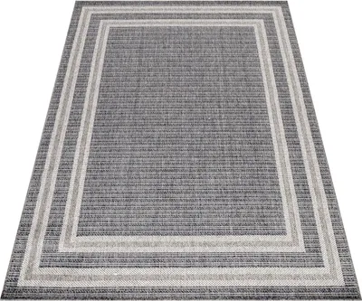 Produktbild von In & Outdoor Teppich Bordüre Design Wetterfest für Terrasse Balkon Küche, Farbe:Grau, Grösse:80x250 cm