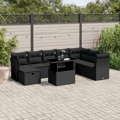 Produktbild von Gartenmöbel-Sets - CLORIS - 9-tlg. Garten-Sofagarnitur mit Kissen Schwarz Poly Rattan 78,5 Kg
