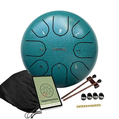 Produktbild von Orakl® - Steel Tongue Drum Echo meergrün - Inklusive Lehrbuch - Handpfanne ø 16 cm - Zungentrommel - Rain Drum - Regentrommel - Klangschale