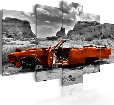 Produktbild von Leinwandbilder 200x100 cm c-A-0065-b-o Vlies Leinwandbild 5 tlg Kunstdruck modern Wandbilder XXL Wanddekoration Design Wand Bild AUTO WRACK WÜSTE LANDSCHAFT NATUR