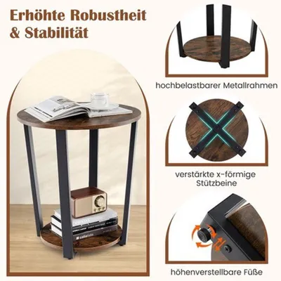 Image de Table d'appoint - Ronde - Style industriel - Métal - Deux étagères - Gain de place