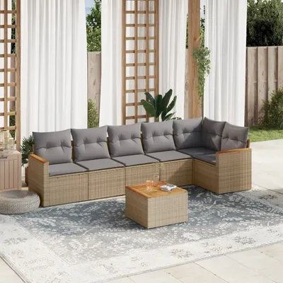 Produktbild von Möbel 7-tlg. Garten-Sofagarnitur mit Kissen Beige Poly Rattan 2024
