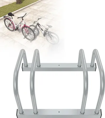 Obrázok produktu pre LZQ Stojan na bicykel Podlahový stojan na bicykel pre 2 bicykle so šírkou pneumatík do 65 mm Železný držiak na bicykel Stojan na bicykel, strieborný