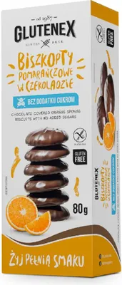 BISZKOPTY POMARAŃCZOWE W CZEKOLADZIE BEZ DODATKU CUKRÓW BEZGLUTENOWE 80 g - GLUTENEX