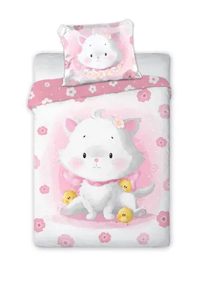 Produktbild von Baby Bettwäsche Set mit rosa Katze 2 tlg. 100x135 cm 100% Baumwolle