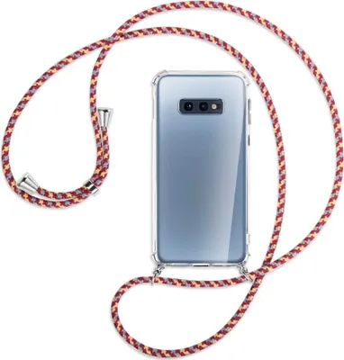 Produktbild von Handykette Backcover-Schutzhülle mit Band (Metall silberfarben) für Samsung Galaxy S10e - weinrot/gelb/grau