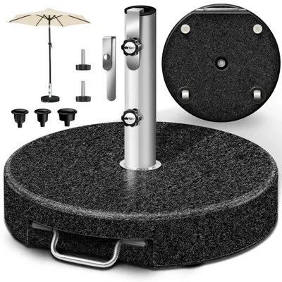 Produktbild von tillvex® Granit Sonnenschirmständer mit Rollen & Teleskopgriff Anthrazit - 27 kg Rund | Schirmständer Sonnenschirm mit Edelstahlrohr | Balkonschirmständer für Schirmstöcke 16-48 mm & 300 cm Schirmdurchmesser