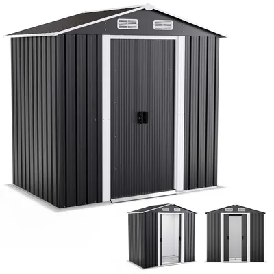 Produktbild von ONBEST Gerätehaus Premium | Metall | mit Fundament | Schiebetür | inklusive 2 Haken | 2,4 m² | Wetterfest