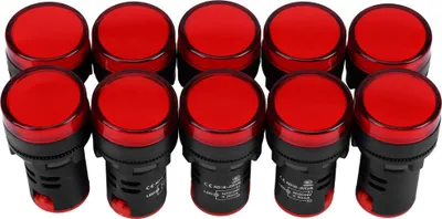 Imagen del producto de 10 unidades de indicador luminoso electrónico de señal, con alimentación AC/DC de 24V, rosca de 22mm (rojo)