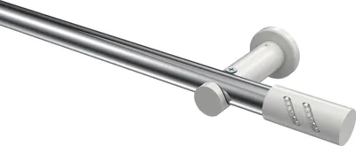 Produktbild von Interdeco Gardinenstange / Vorhangstange Chrom / Weiß, Typ Platon Zoena (Glitzerzylinder) ohne Ringe, 20 mm Ø 1-läufig, 540 cm