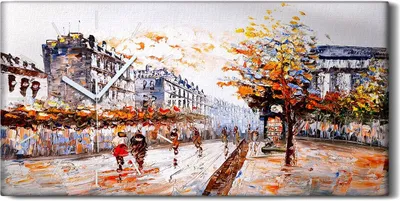Produktbild von Küchenuhr Bürouhr Leinwand Uhr Quarz 60x30 Stadt Paris Baum Herbst Menschen - weiße Hände