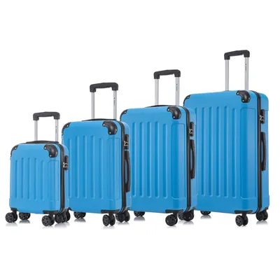 Produktbild von Suitcase Set, Rollkoffer Handgepäck, Kofferset, mit 4 Rollen 360°, Hartschalenreise Zahlenschloss, Weicher Gummigriff (4er Set, S,M,L&XL,Blau)