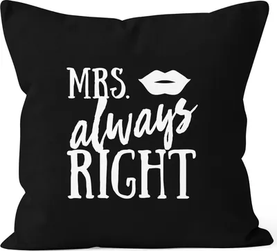 Produktbild von Kissenbezug Mrs Always Right Hochzeit Kissen-Hülle Deko-Kissen 40x40 MoonWorks® schwarz unisize