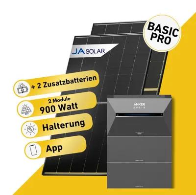 Produktbild von Balkonstrom Balkonkraftwerk 900W Solaranlage mit Speicher | 2xZusatzspeicher | Balkonhalterung | 2xSolarmodul Bifazial | Anker Solix 3 Pro