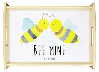 Produktbild von Mr. & Mrs. Panda Sofa Tablett Biene Liebe - Weiß - Geschenk, Snack, sofatablett, Holztablett, Serviertablett, kaffeetablett