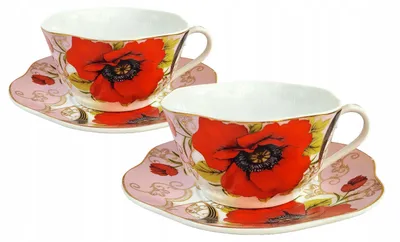 Zdjęcie produktu dla Filiżanka 2Szt 230Ml Kwiaty Maki Pudełko Na Prezent Porcelana Yamasen Gold