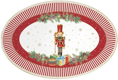 Productafbeelding van Porseleinen serveerschaal, kerstthema, met afbeelding van een teddybeer