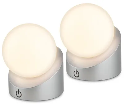 Produktbild von Briloner Sora Mini LED Tischlampe kabellos IP54, 2er Set, Dimmbar, Touch, Kabellos, Spritzwasser- und Staubschutz, Chrom-Matt, 10 x 8 x 9 cm