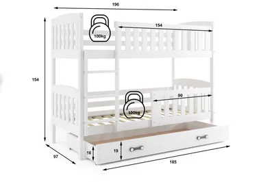 Produktbild von Interbeds Etagenbett Hochbett 190x90cm Stockbett Holzbett Kiefernholz Kinderbett Jugenbett mit Lattenrost und Rausfallschutz