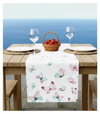 Produktbild von Tischläufer mit Schmetterlingen – 40x150 cm für Frühling und Sommer – Druckmotiv für Haus und Garten – Waschbare Tischwäsche bunt