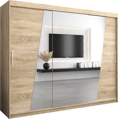 Produktbild von Kleiderschrank, Schiebetürenschrank Schlafzimmer, Schrank mit Spiegel RHOMB 250 cm