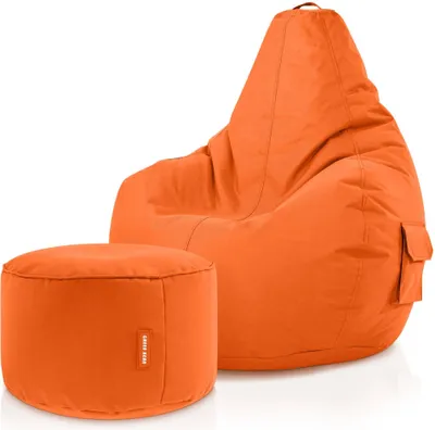 Produktbild von Green Bean® Sitzsack mit Rückenlehne + Hocker "Cozy+Stay" 80x70x90cm - Gaming Chair mit 230L EPS Perlen Füllung - Orange