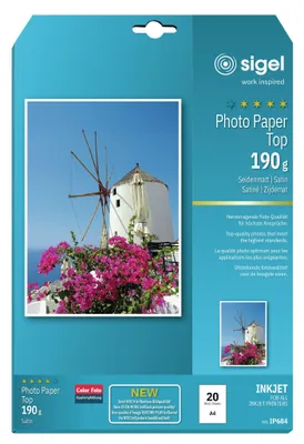 Immagine prodotto di Sigel® IP684 Carta fotografica Inkjet Top - A4, semilucida, 190 g/m², 20 fogli