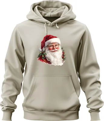 Produktbild von Weihnachtsmann Aquarell Portrait Brille Stechpalme Vintage Uni Hoodie Kapuzenpullover, Natur, XL