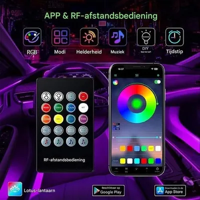 Image de White-label® Eclairage intérieur de voiture - Bande LED Auto - 6M - Avec App - RGB