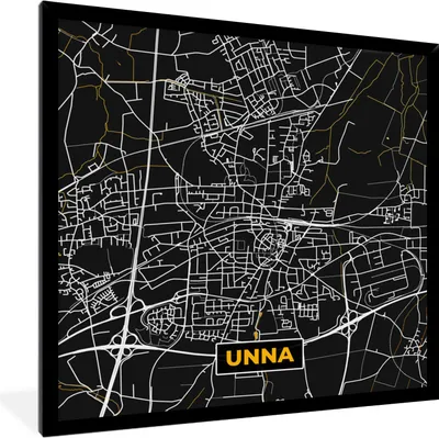 Produktbild von MuchoWow® Gerahmtes Poster Schwarz und Gold - Stadtplan - Unna - Deutschland - Karte 40x40 cm - Poster mit Schwarzem Bilderrahmen Wandposter Rahmen Foto Bilder - Mit Rahmen - Wanddekoration Schlafzimmer
