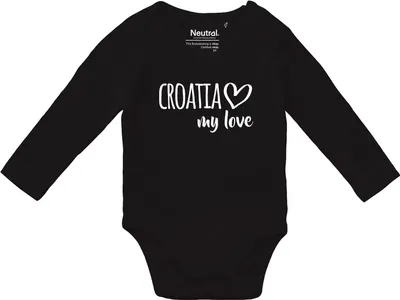 Produktbild von Huuraa Baby Body Croatia my love 80 Black  Baumwolle Fairtrade Langarmbody Geschenkidee